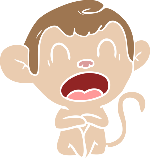 Bir insan tarafından çizilmiş düz renkli çizgi film maymunu