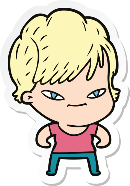 Bir insan tarafından çizilmiş mutlu bir kadının çıkartması.