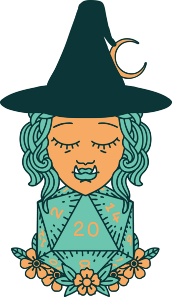 Retro Dövme Biçimi Bir insan tarafından çizilmiş 20 zarlı yarı ork sihirbazı