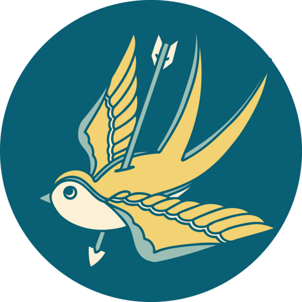 Bir insanın çizdiği okla delinmiş bir kırlangıcın ikonik dövme şekli