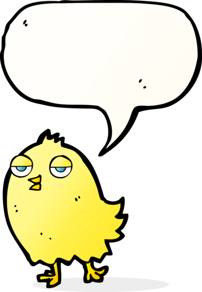 Bir insan tarafından çizilmiş konuşma baloncuklu komik çizgi film kuşu.