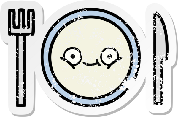 Bir insan tarafından çizilmiş tatlı bir yemek tabağının sıkıntılı çıkartması.