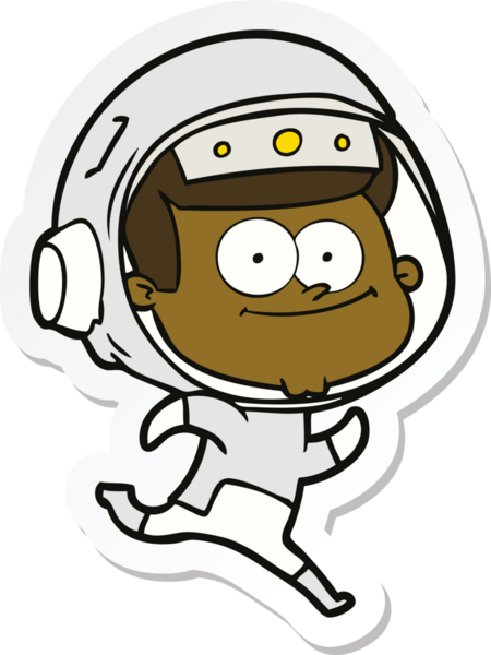 Bir insan tarafından çizilmiş mutlu bir astronot çizgi filminin çıkartması.