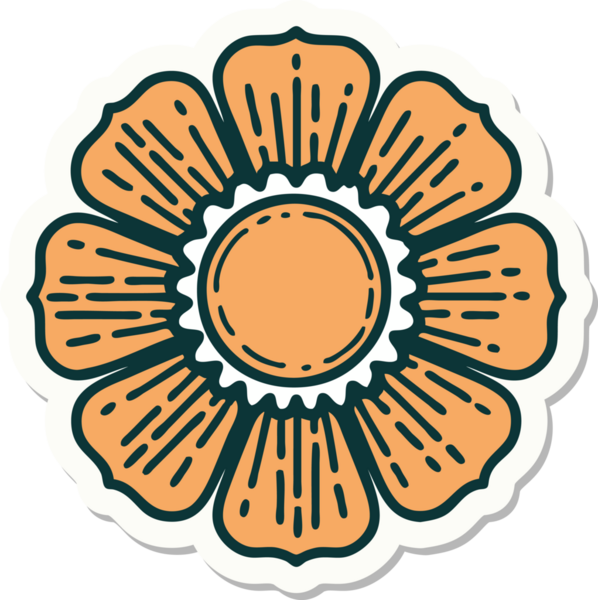 Bir insan tarafından çizilmiş geleneksel bir çiçek stiliyle dövme çıkartması.