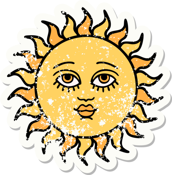 Bir insan tarafından çizilmiş, geleneksel güneş stili bir dövme.