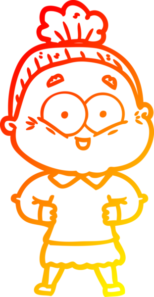 Bir insan tarafından çizilmiş mutlu, yaşlı bir kadının sıcak çizgi çizimi.