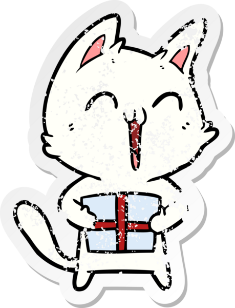 Bir insan tarafından çizilmiş mutlu çizgi film kedisinin sıkıntılı çıkartması.