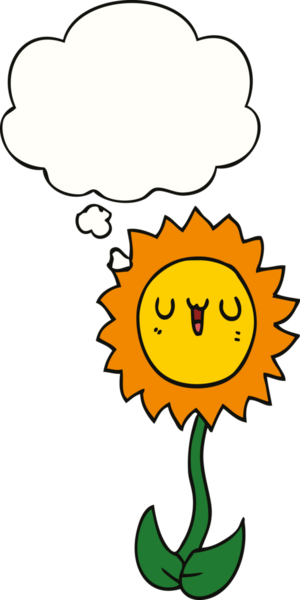 Bir insan tarafından çizilmiş düşünce baloncuklu karikatür çiçeği