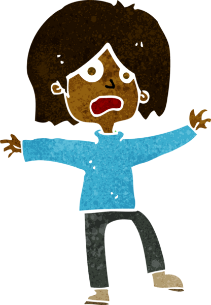 Bir insan tarafından çizilmiş korkmuş bir çizgi film karakteri.