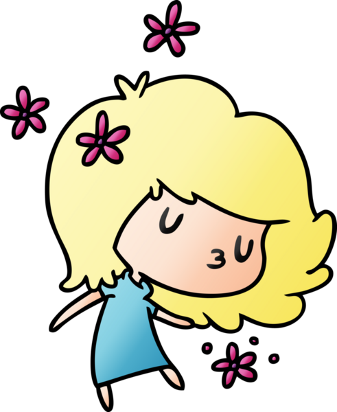 Bir insan tarafından çizilmiş sevimli bir kawai kızının gradyan çizimi.