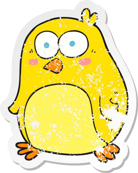 Bir insan tarafından çizilmiş karikatür kuşunun gerilmiş çıkartması.