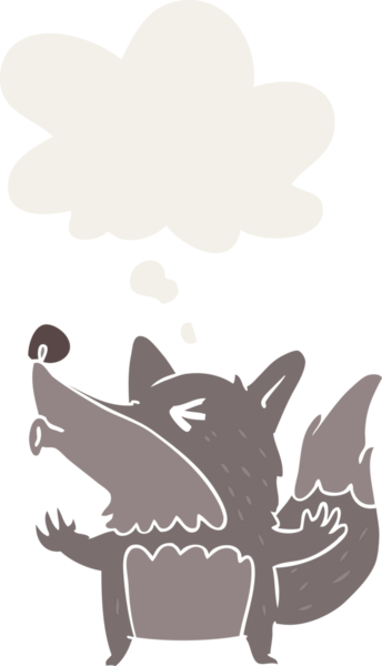 Bir insan tarafından çizilmiş düşünce baloncuğuyla uluyan kurtadam çizgi filmi.