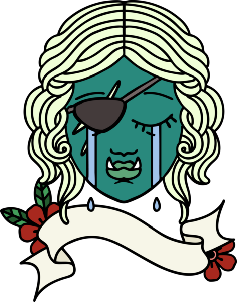 Retro Dövme Biçimi Ağlayan Ork düzenbaz karakter yüzü Bir insan tarafından çizilmiş