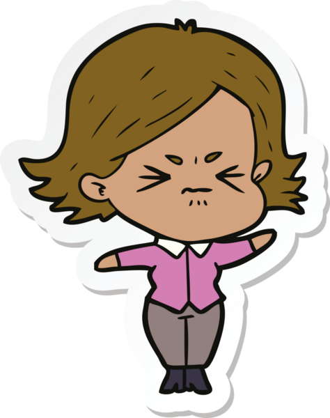 Bir insan tarafından çizilmiş kızgın bir kızın çıkartması.