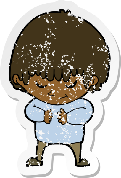 Bir insan tarafından çizilmiş utangaç bir çocuğun retro sıkıntılı çıkartması.