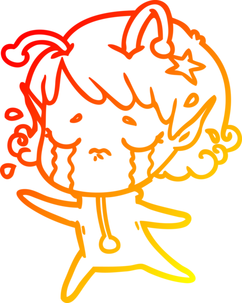 Bir insan tarafından çizilmiş, ağlayan uzaylı bir kızın sıcak çizgi çizimi.