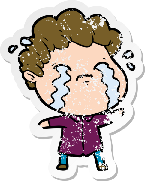 Bir insan tarafından çizilmiş ağlayan bir karikatürcünün sıkıntılı çıkartması.