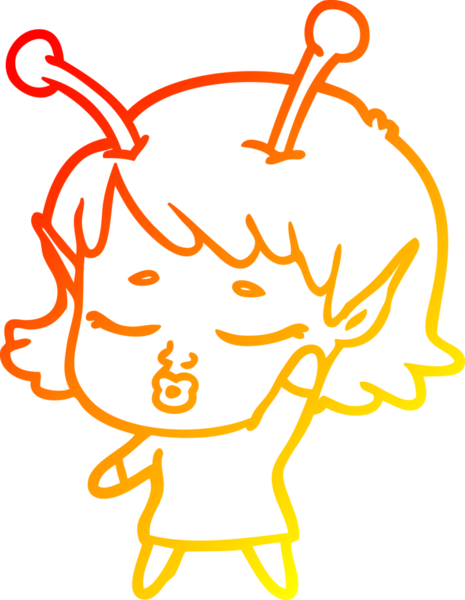 Bir insan tarafından çizilmiş sevimli bir uzaylı kız çizgi filmi.