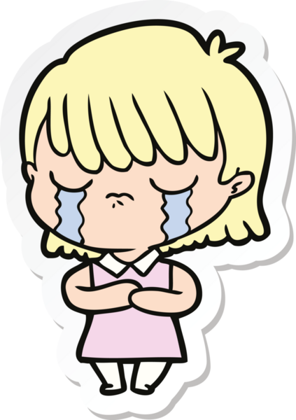 Bir insan tarafından çizilmiş, ağlayan bir karikatür kadının çıkartması.