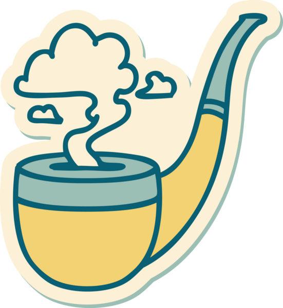 Bir insan tarafından çizilmiş sigara piposunun geleneksel stiliyle dövme çıkartması.