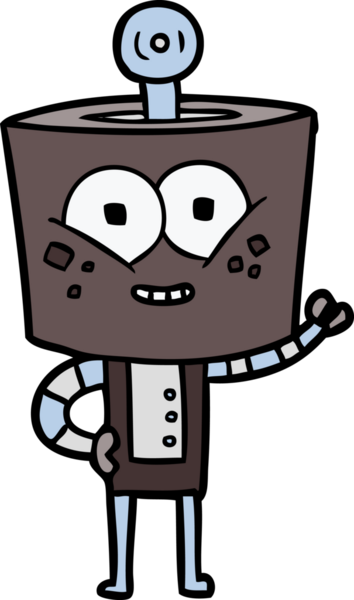 Bir insan tarafından çizilmiş mutlu çizgi film robotu