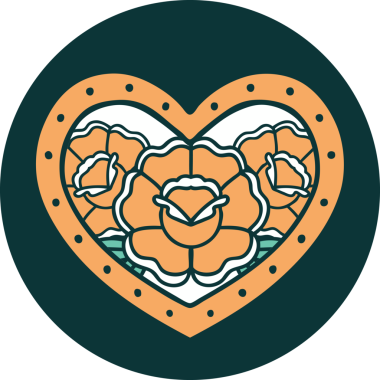 Bir insan tarafından çizilmiş kalp ve çiçeklerin ikonik dövme şekli