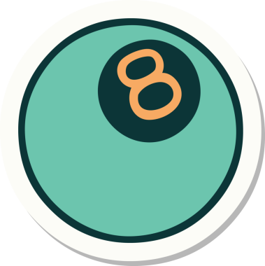 Bir insan tarafından çizilmiş geleneksel 8 top stili dövme çıkartması.