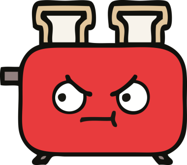 Bir insan tarafından çizilmiş bir tost makinesi karikatürü.