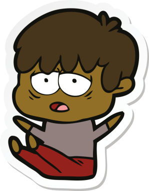 Bir insan tarafından çizilmiş bitkin bir çocuk çizgi filminin çıkartması.