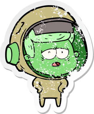 Bir insan tarafından çizilmiş yorgun bir astronotun sıkıntılı çıkartması.