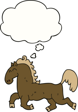 Bir insan tarafından çizilmiş düşünce balonlu çizgi film aygırı.