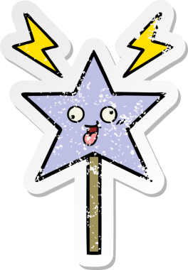 Bir insan tarafından çizilmiş sevimli bir çizgi film sihirli değneğinin sıkıntılı çıkartması.