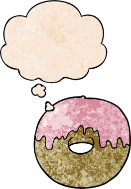 Bir insan tarafından çizilmiş grunge desenli düşünce baloncuklu çizgi film donutu.