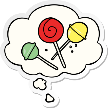 Düşünce baloncuklu çizgi film lolipopu bir insan tarafından çizilmiş bir çıkartma.