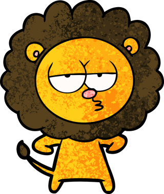 Bir insan tarafından çizilmiş canı sıkkın bir aslan.