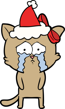 Bir insan tarafından çizilmiş Noel Baba şapkası takan bir kedinin çizimi.