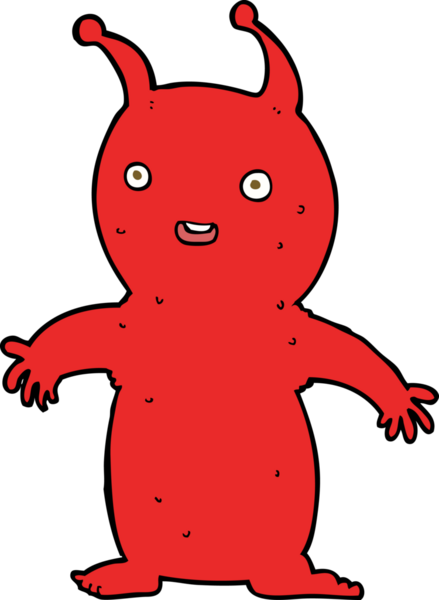 Bir insan tarafından çizilmiş mutlu küçük uzaylı çizgi filmi.