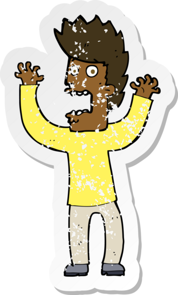 Bir insanın çizdiği korku dolu bir karikatürün gerilimli çıkartması.