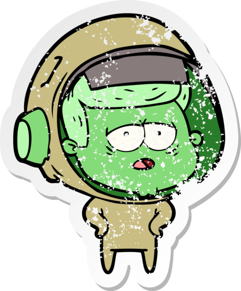 Bir insan tarafından çizilmiş yorgun bir astronotun sıkıntılı çıkartması.