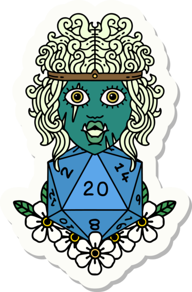 Bir insan tarafından çizilmiş 20 zarlı bir ork barbarının çıkartması.