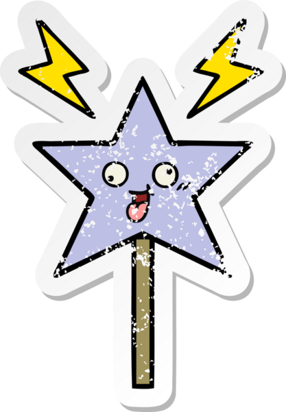 Bir insan tarafından çizilmiş sevimli bir çizgi film sihirli değneğinin sıkıntılı çıkartması.