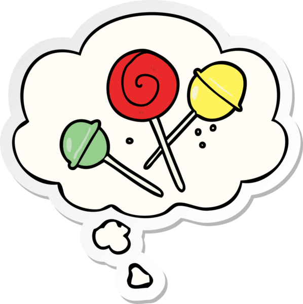 Düşünce baloncuklu çizgi film lolipopu bir insan tarafından çizilmiş bir çıkartma.