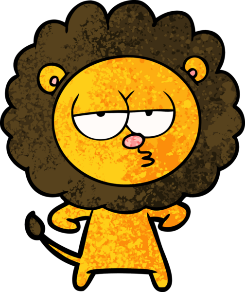 Bir insan tarafından çizilmiş canı sıkkın bir aslan.