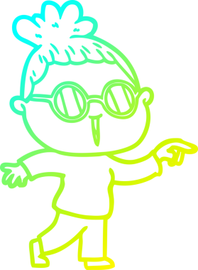 Bir insan tarafından çizilmiş gözlüklü bir karikatür kadın çizimi.