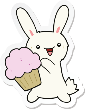 Bir insan tarafından çizilmiş kekli şirin çizgi film tavşanı çıkartması.