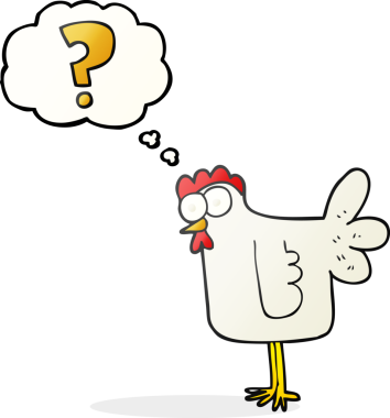 Serbest çizim düşünce balonu çizgi filmi bir insan tarafından çizilmiş kafası karışmış tavuk.