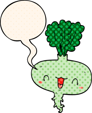 Bir insan tarafından çizilmiş çizgi roman tarzında konuşma baloncuğu olan şalgam.