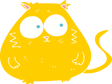 Bir insan tarafından çizilmiş şişman kedinin düz renk çizimi