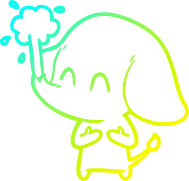 Bir insanın çizdiği suyu püskürten şirin bir filin soğuk eğimli çizgisi.