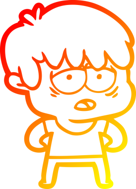 Bir insan tarafından çizilmiş, bitkin bir çocuğun sıcak çizgi çizimi.